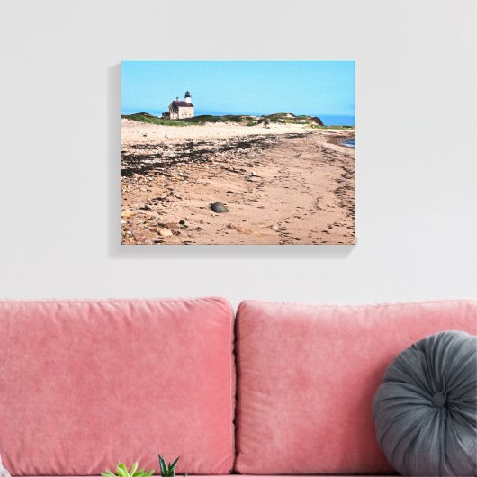 Noord vuurtoren, Block Island Wrapped Canvas (Insitu (Woonkamer))