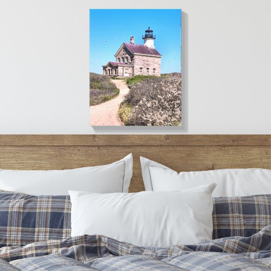 Noord vuurtoren, Block Island Wrapped Canvas Afdruk (Insitu (Slaapkamer))