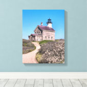 Noord vuurtoren, Block Island Wrapped Canvas Afdruk (Insitu (Houten vloer))