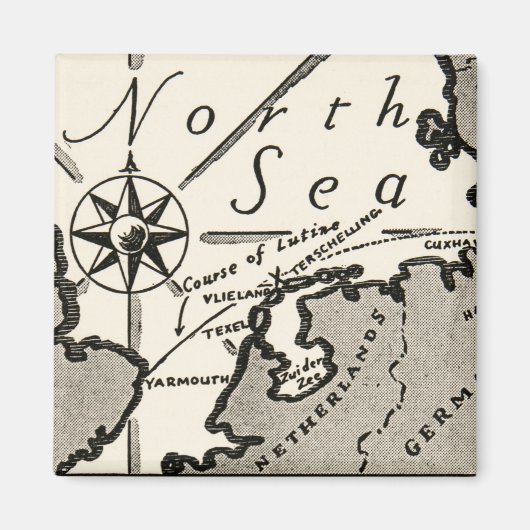 Noord-Zee kaart Graphic Bold Compass Magneet (Voorkant)