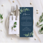 Noordblauwe eucalyptus elegant bruiloft menu<br><div class="desc">Mooie,  delicate eucalyptus-naaldbruidmenukaart. Moderne elegant voor trendmatige groei groen,  zwart,  blauw en wit,  stijlvol hedendaags collectie. Ideaal voor lente-,  zomer-,  herfst-,  herfst- of winterbruiloften.</div>