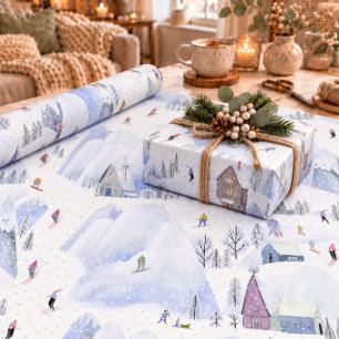 Noordelijk besneeuwd skidorp in de bergen cadeaupapier