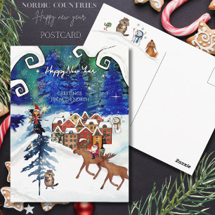 Noordelijk dorp Boreal Lights Handgeschilderd Briefkaart