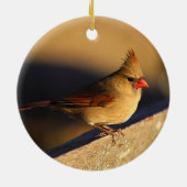 Noordelijk kardinaal vrouw keramisch ornament (Achterkant)