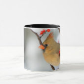 Noordelijk Kardinaal vrouw op Common Winterberry Mok (Midden)