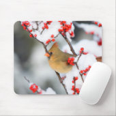 Noordelijk Kardinaal vrouw op Common Winterberry Muismat (Met muis)
