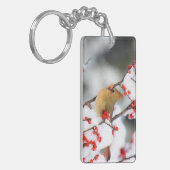 Noordelijk Kardinaal vrouw op Common Winterberry Sleutelhanger (Voorkant Links)