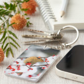 Noordelijk Kardinaal vrouw op Common Winterberry Sleutelhanger (Voorkant Rechts)