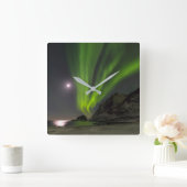 noordelijk lichtS | Haukland Beach Island Noorwege Vierkante Klok (Huis)