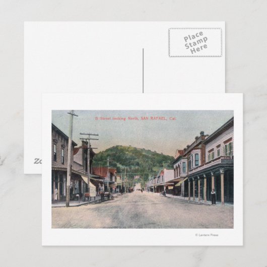 Noordelijk Uitzicht van B Street San Rafael, CA Briefkaart (Voorkant / Achterkant)