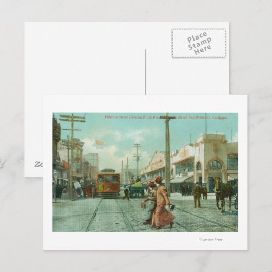 Noordelijk Uitzicht van Fillmore St van O'Farrell  Briefkaart (Voorkant / Achterkant)