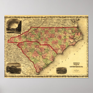 Noordelijke en Zuid-CarolinaPanoramic Map Poster