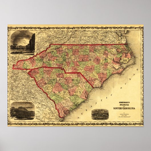 Noordelijke en Zuid-CarolinaPanoramic Map Poster (Voorkant)