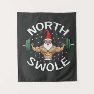 Noordelijke gespierde grappige spier Kerstman Kers Wandkleed