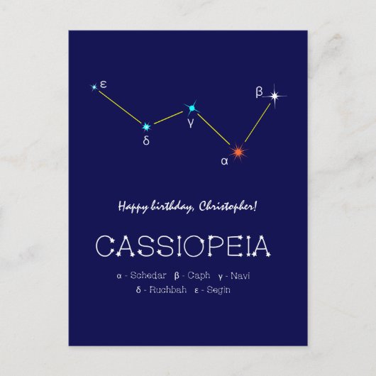 Noordelijke Halfrond Sterrenbeeld Cassiopeia Briefkaart (Voorkant)