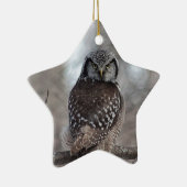Noordelijke Hawk Owl Keramisch Ornament (Rechts)