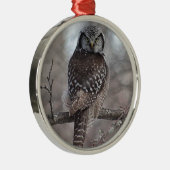 Noordelijke Hawk Owl Metalen Ornament (Rechts)