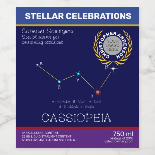 Noordelijke Hemisphere Constellation Cassioipeia Wijn Etiket (Enkel label)