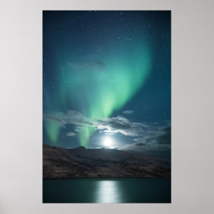 Noordelijke hooglichten, volle maan poster