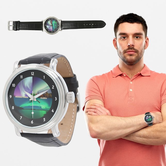 Noordelijke hoogten van Alaska Collage Horloge (Northern Lights of Alaska Collage Watch)