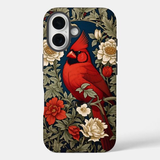 Noordelijke kardinaal Floral William Morris geïnsp Case-Mate iPhone Case (Achterkant)