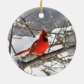 Noordelijke kardinaal in de sneeuw keramisch ornament (Achterkant)