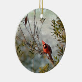 Noordelijke Kardinaal in Wax Myrtle Keramisch Ornament (Rechts)