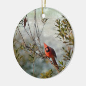 Noordelijke Kardinaal in Wax Myrtle Keramisch Ornament (Links)