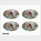 Noordelijke Kardinaal in Wax Myrtle Ovale Sticker (Vel)