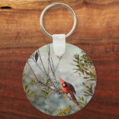 Noordelijke Kardinaal in Wax Myrtle Sleutelhanger (Voorkant)