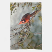 Noordelijke Kardinaal in Wax Myrtle Theedoek (Verticaal)