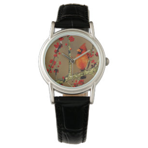 Noordelijke Kardinaal mannetje zit, IL Horloge