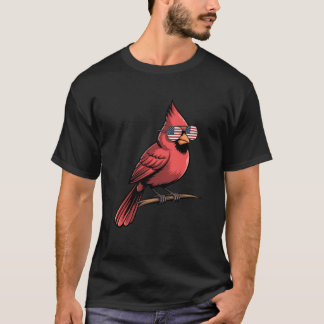 Noordelijke Kardinaal USA Amerikaanse Vlag Zonnebr T-shirt