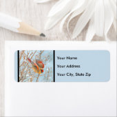 Noordelijke Kardinaal vliegen - Oorspronkelijke fo Etiket (Insitu)