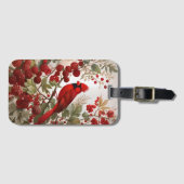 Noordelijke Kardinaal Vogel Rode Bessen Bagagelabel (Voorkant (horizontaal))