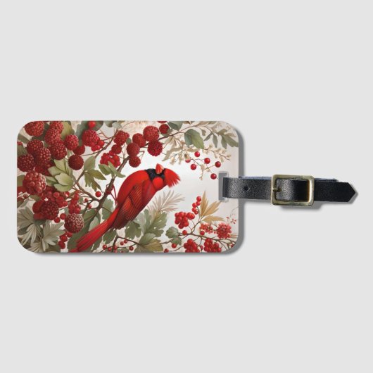 Noordelijke Kardinaal Vogel Rode Bessen Bagagelabel (Voorkant (horizontaal))