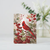 Noordelijke Kardinaal Vogel Rode Bessen Briefkaart (Staand voorkant)