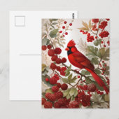 Noordelijke Kardinaal Vogel Rode Bessen Briefkaart (Voorkant / Achterkant)