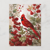 Noordelijke Kardinaal Vogel Rode Bessen Briefkaart (Voorkant)