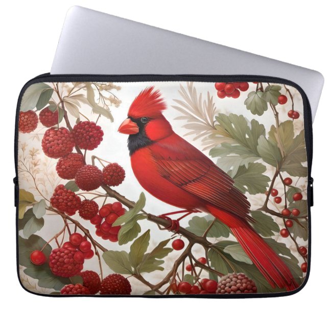 Noordelijke Kardinaal Vogel Rode Bessen Laptop Sleeve (Voorkant)