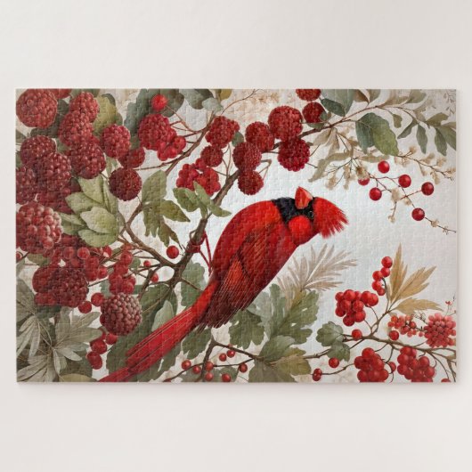 Noordelijke Kardinaal Vogel Rode Bessen Legpuzzel (Horizontaal)