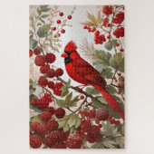 Noordelijke Kardinaal Vogel Rode Bessen Legpuzzel (Verticaal)