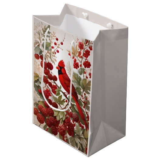 Noordelijke Kardinaal Vogel Rode Bessen Medium Cadeauzakje (Voorkant Gekanteld)