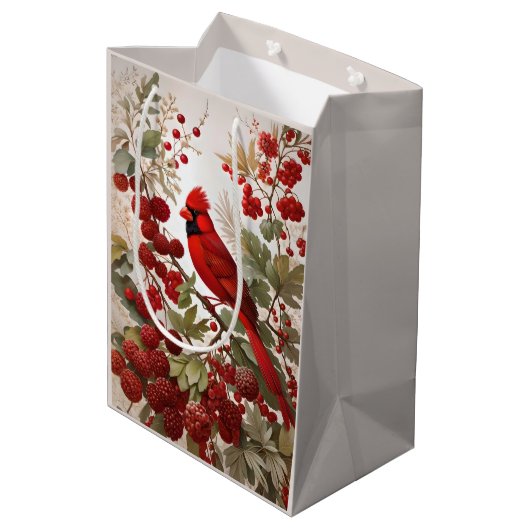Noordelijke Kardinaal Vogel Rode Bessen Medium Cadeauzakje (Achterkant Gekanteld)