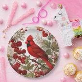 Noordelijke Kardinaal Vogel Rode Bessen Papieren Bordje (Feest)