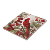 Noordelijke Kardinaal Vogel Rode Bessen Tegeltje (Zijkant)