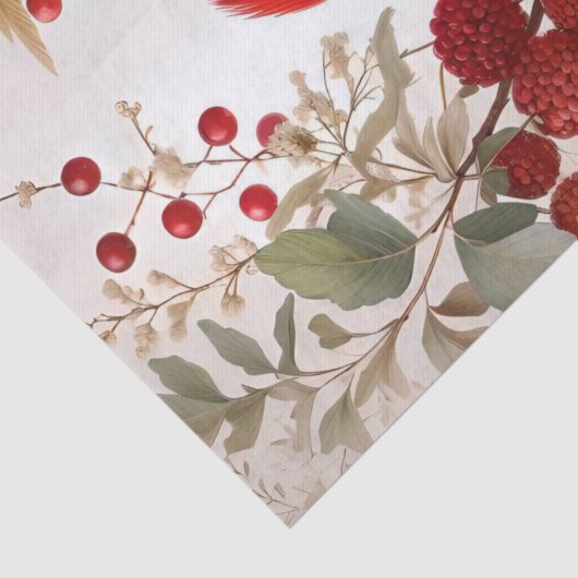 Noordelijke Kardinaal Vogel Rode Bessen Tissuepapier (Detail)