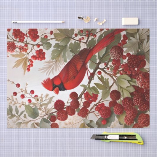 Noordelijke Kardinaal Vogel Rode Bessen Tissuepapier (Craft)
