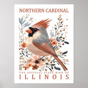 Noordelijke Kardinaal Vogel van Illinois VS Reizen Poster