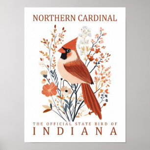 Noordelijke Kardinaal Vogel van Indiana USA Reizen Poster